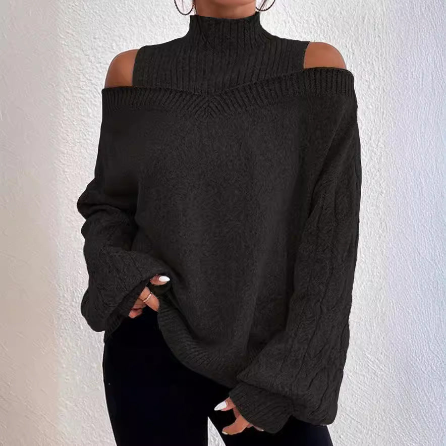 Damen Strickpullover mit lässigem Off-Shoulder Design und hohem Kragen WW