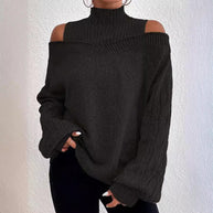 Damen Strickpullover mit lässigem Off-Shoulder Design und hohem Kragen WW