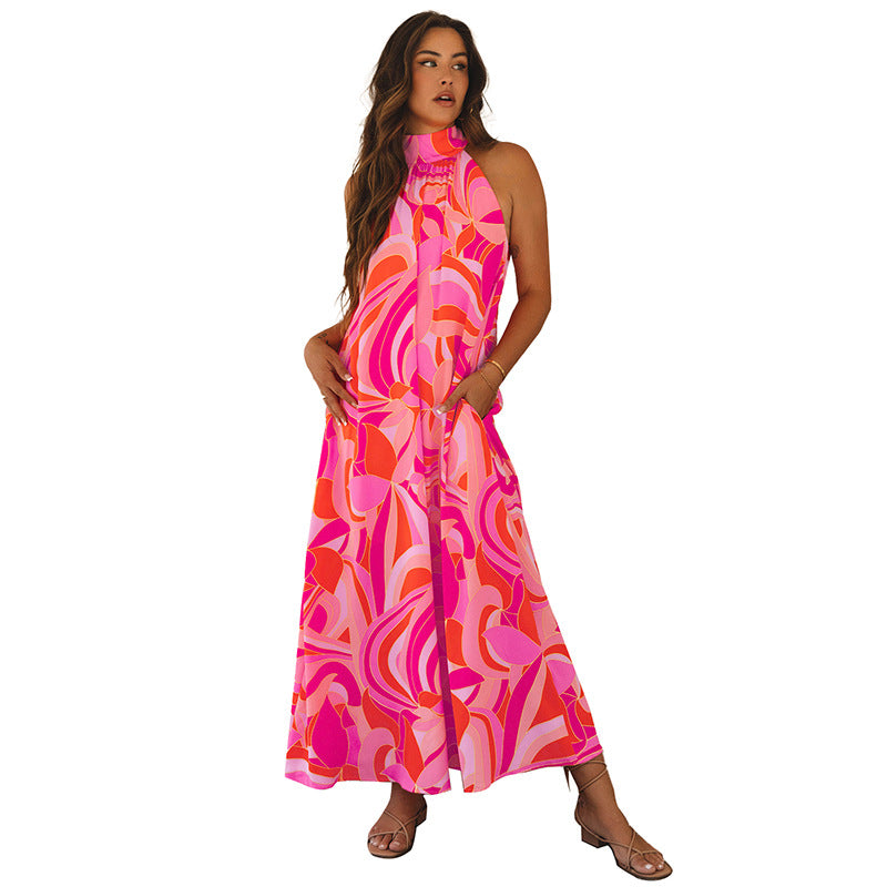 Damen Maxikleid mit hohem Kragen und floralem Muster WW