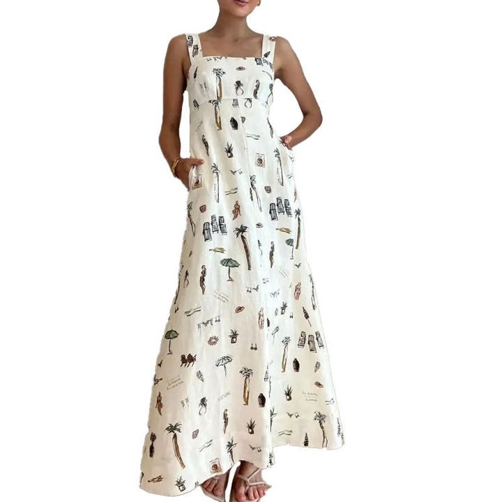 Damen Maxikleid mit kreativem Print und praktischen Taschen W&W Mode