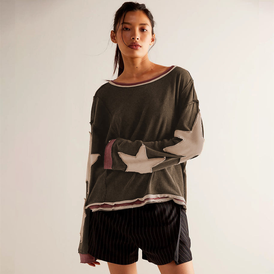 Damen lässiges Sweatshirt mit Sternen-Design und weitem Schnitt WW