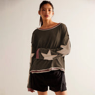 Damen lässiges Sweatshirt mit Sternen-Design und weitem Schnitt WW