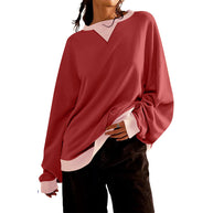 Damen lässiges Sweatshirt mit V-Ausschnitt und Kontrastbündchen WW