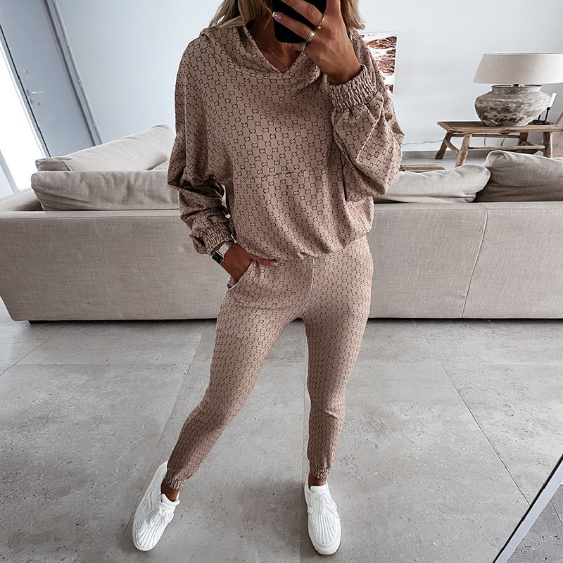 Damen bequemes Lounge-Set mit Kapuze und elastischer Hose WW