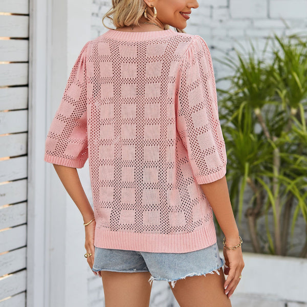 Damen luftiges Strickoberteil mit weitem Schnitt und modernen Lochmuster WW