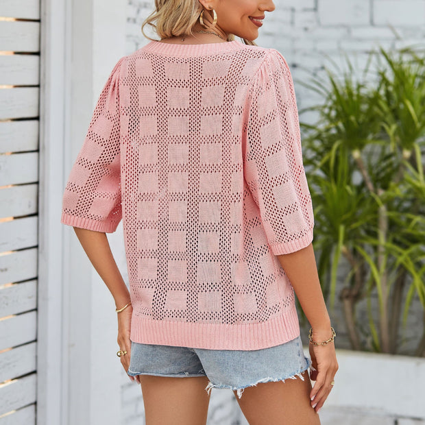 Damen luftiges Strickoberteil mit weitem Schnitt und modernen Lochmuster WW