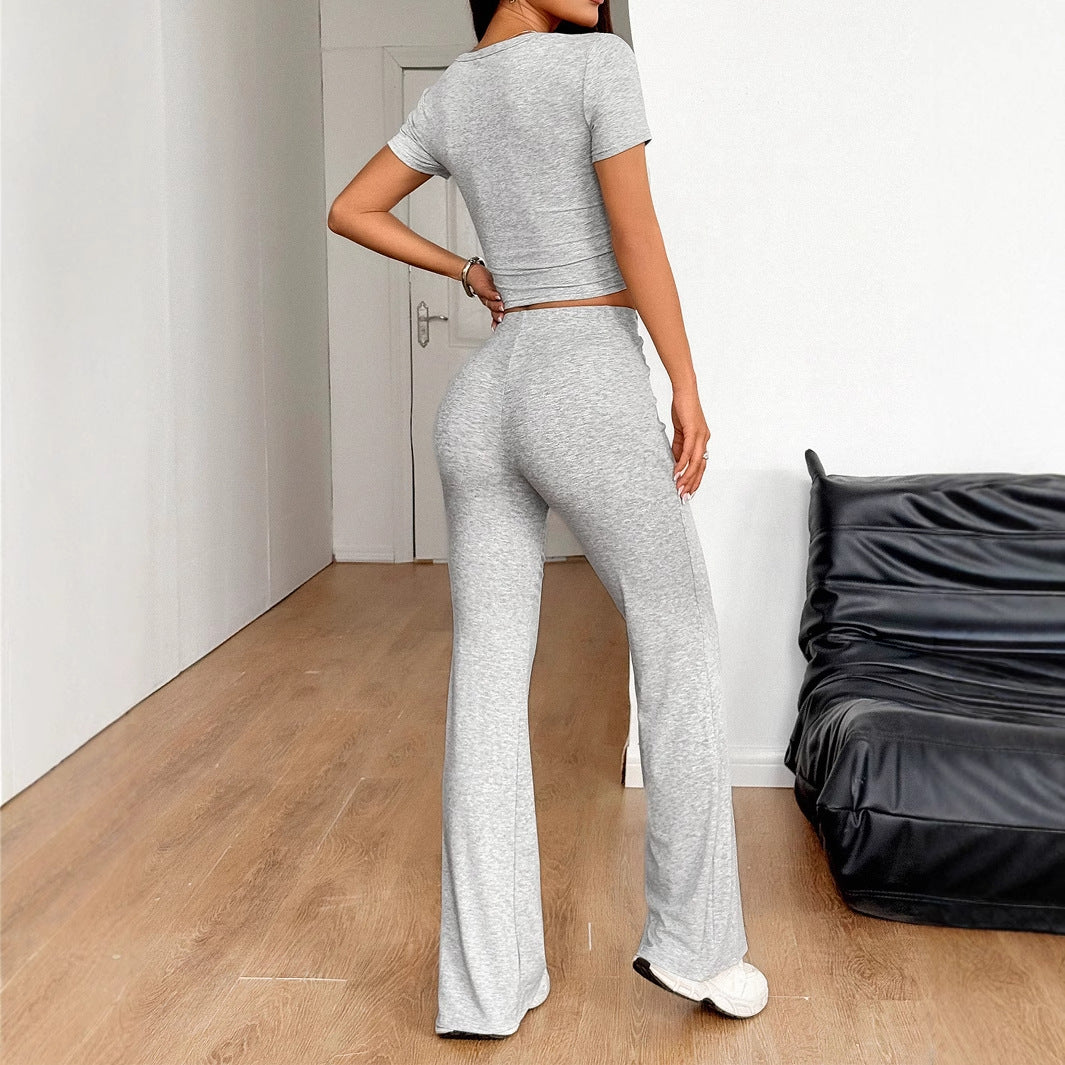 Damen Sportliches Zweiteiliges Freizeitset mit cropped Oberteil und weitem Hosenstil WW