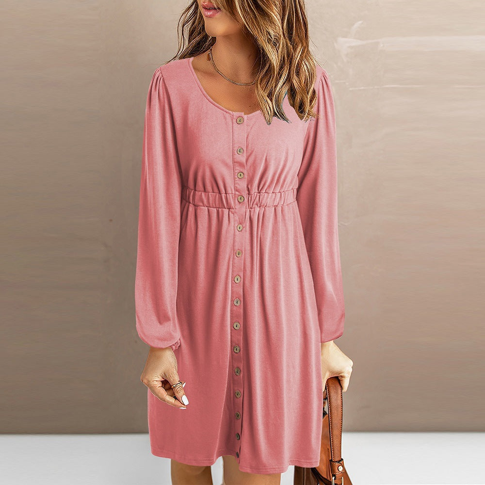 Damen Kleid mit Knopfleiste und elastischer Taillierung WW