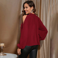 Damen Elegante Bluse mit Schulter-Ausschnitten und Rüschendetails W&W