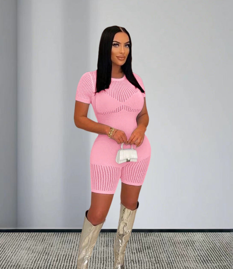 Damen Strickoverall mit dekorativem Muster und kurzen Ärmeln WW