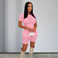 Damen Strickoverall mit dekorativem Muster und kurzen Ärmeln WW