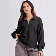 Damen sportlicher Fleece-Pullover mit Reißverschluss und lässigem Schnitt WW