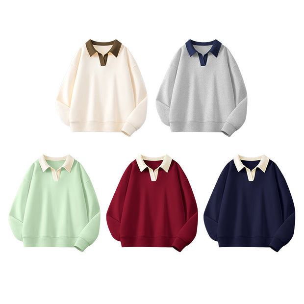 Damen Stilvolles V-Ausschnitt Fleece Pullover Sweatshirt WW