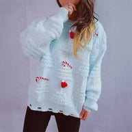 Damen festlicher Pullover mit kreativen Weihnachtsmotiven und strukturiertem Design WW
