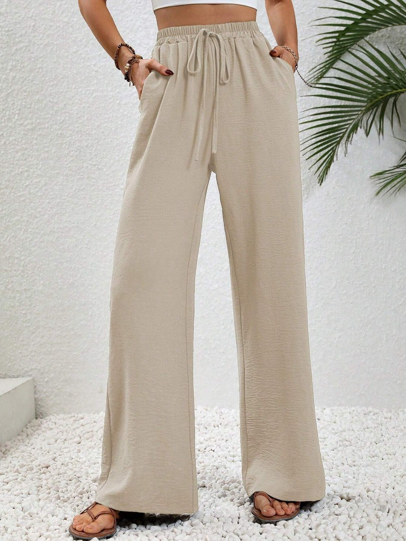 Damen lässige, breite Freizeithose mit elastischem Bund und seitlichen Taschen W&W Mode