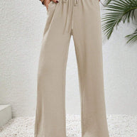 Damen lässige, breite Freizeithose mit elastischem Bund und seitlichen Taschen WW