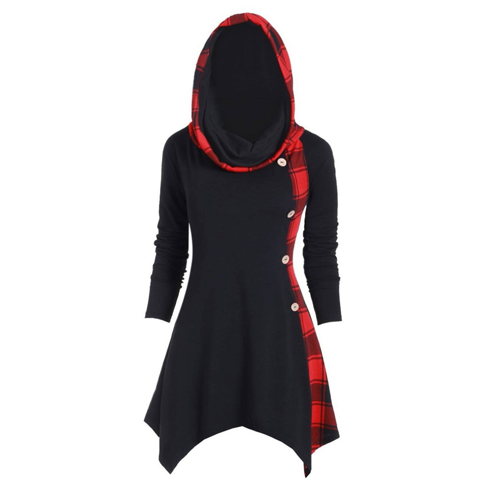 Damen Hoodie-Kleid mit asymmetrischem Schnitt und Karomuster WW