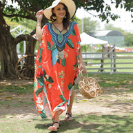 Damen Strandkaftan mit kunstvollem Blumenmuster und dekorativer Perlenverzierung WW
