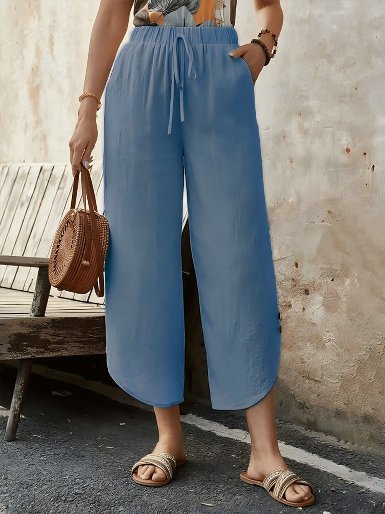 Damen luftige Leinenhose mit elastischem Bund und praktischen Taschen WW