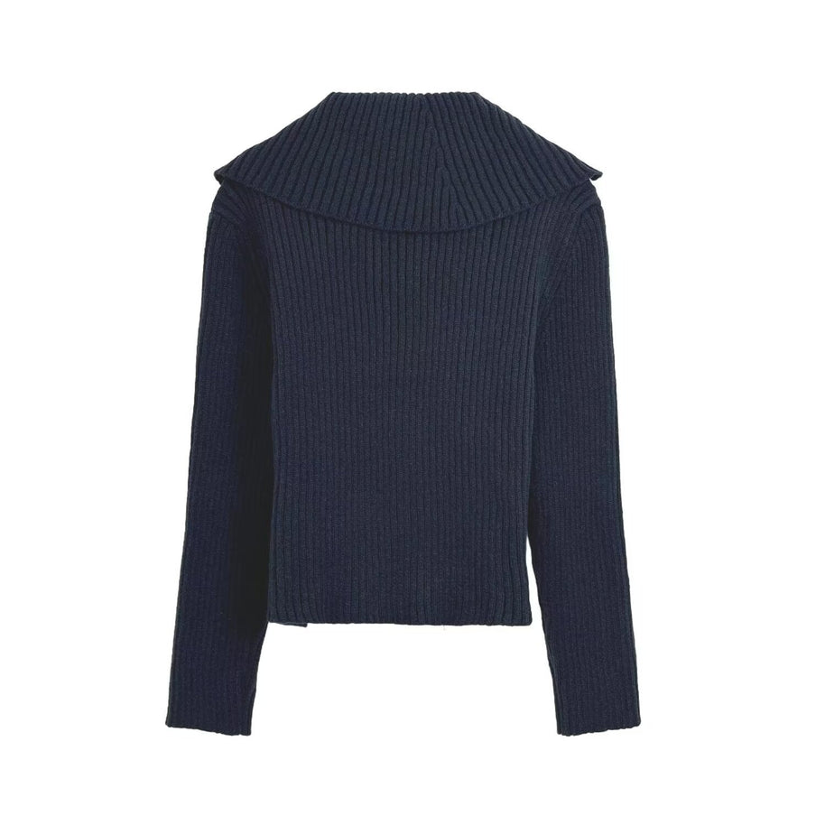 Damen Strickjacke mit raffiniertem Kragen und seitlichem Reißverschluss WW