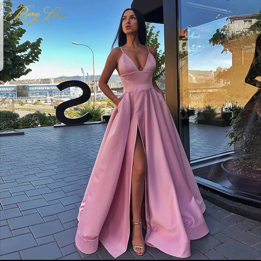 Damen Abendkleid mit aufregendem Beinschlitz und elegantem V-Ausschnitt W&W Mode