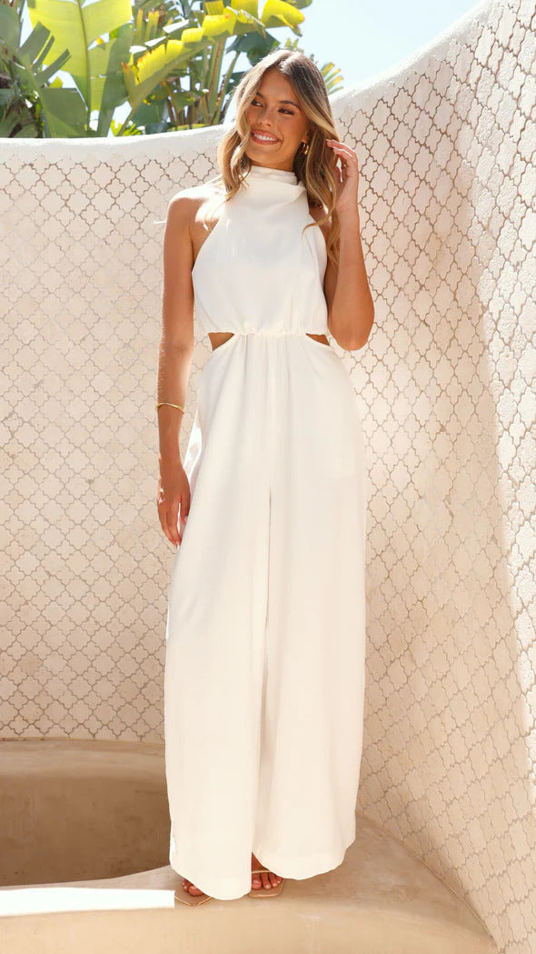 Damen Eleganter Jumpsuit mit hohem Kragen und Cut-Out-Details WW