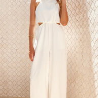 Damen Eleganter Jumpsuit mit hohem Kragen und Cut-Out-Details WW