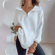 Damen lässiger Oversized Pullover mit halben Reißverschluss und Seitentaschen WW