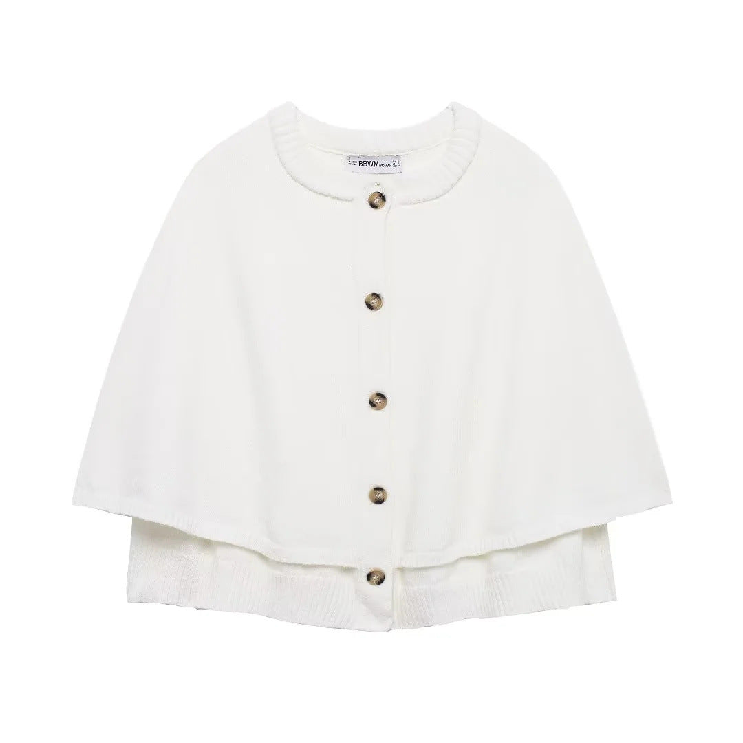 Damen weiches Strick-Cape mit Knöpfen WW