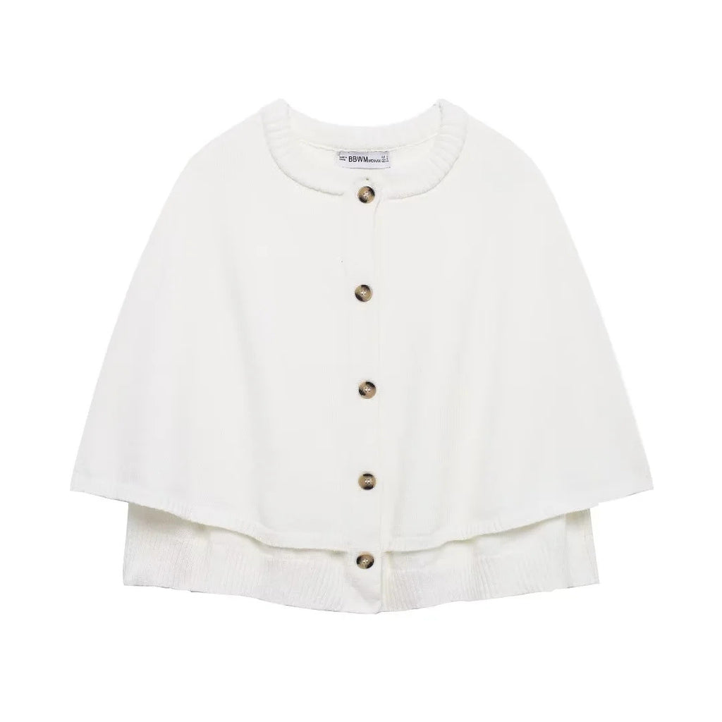 Damen weiches Strick-Cape mit Knöpfen WW