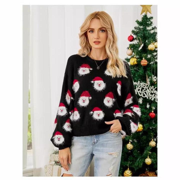 Damen festlicher Pullover mit weihnachtlichem Santa-Muster W&W Mode