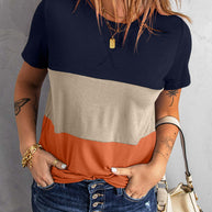 Damen lässiges T-Shirt mit farbigem Blockdesign und Rundhalsausschnitt WW