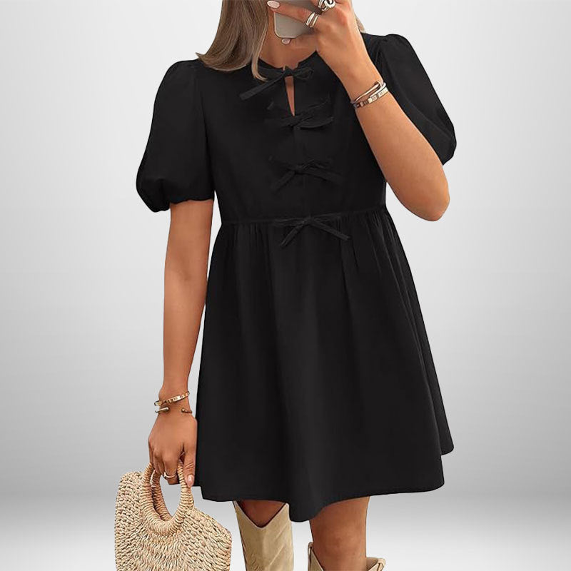 Damen Kurzkleid mit Puffärmeln und liebevollen Schleifendetails W&W Mode