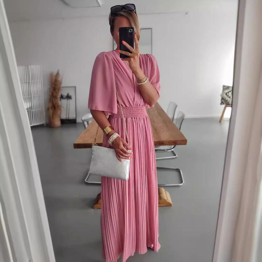 Damen Eleganter Jumpsuit mit tiefem V-Ausschnitt und voluminösen Ärmeln WW