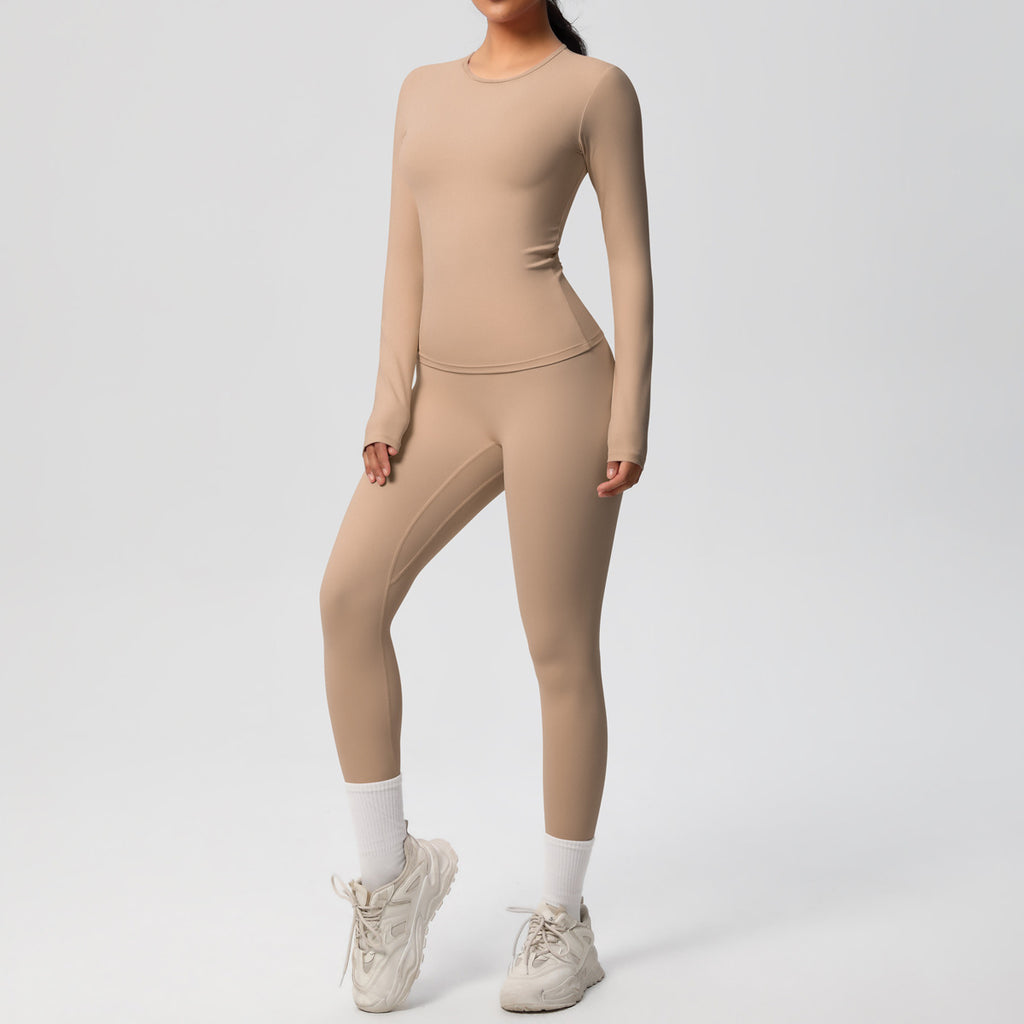 Damen Figurformendes Langarm-Top und Hochbundige Leggings Set WW
