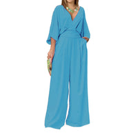 Damen Eleganter Jumpsuit mit weitem Bein und Wickeloberteil WW