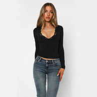 Damen Langarm-Spitzenoberteil W&W