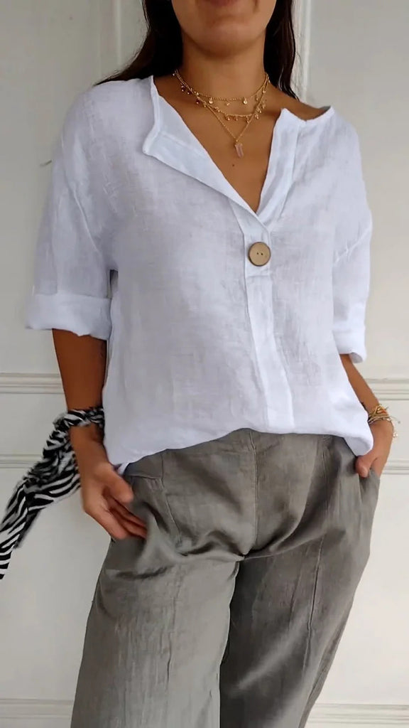 Damen Leichte Leinenbluse mit elegantem Abknöpfdesign WW
