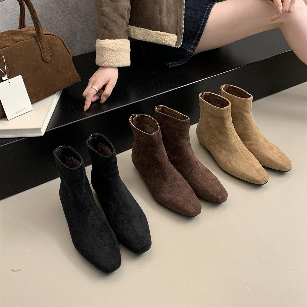 Damen Wildleder Spitz Zehen Knöchel Stiefeletten WW