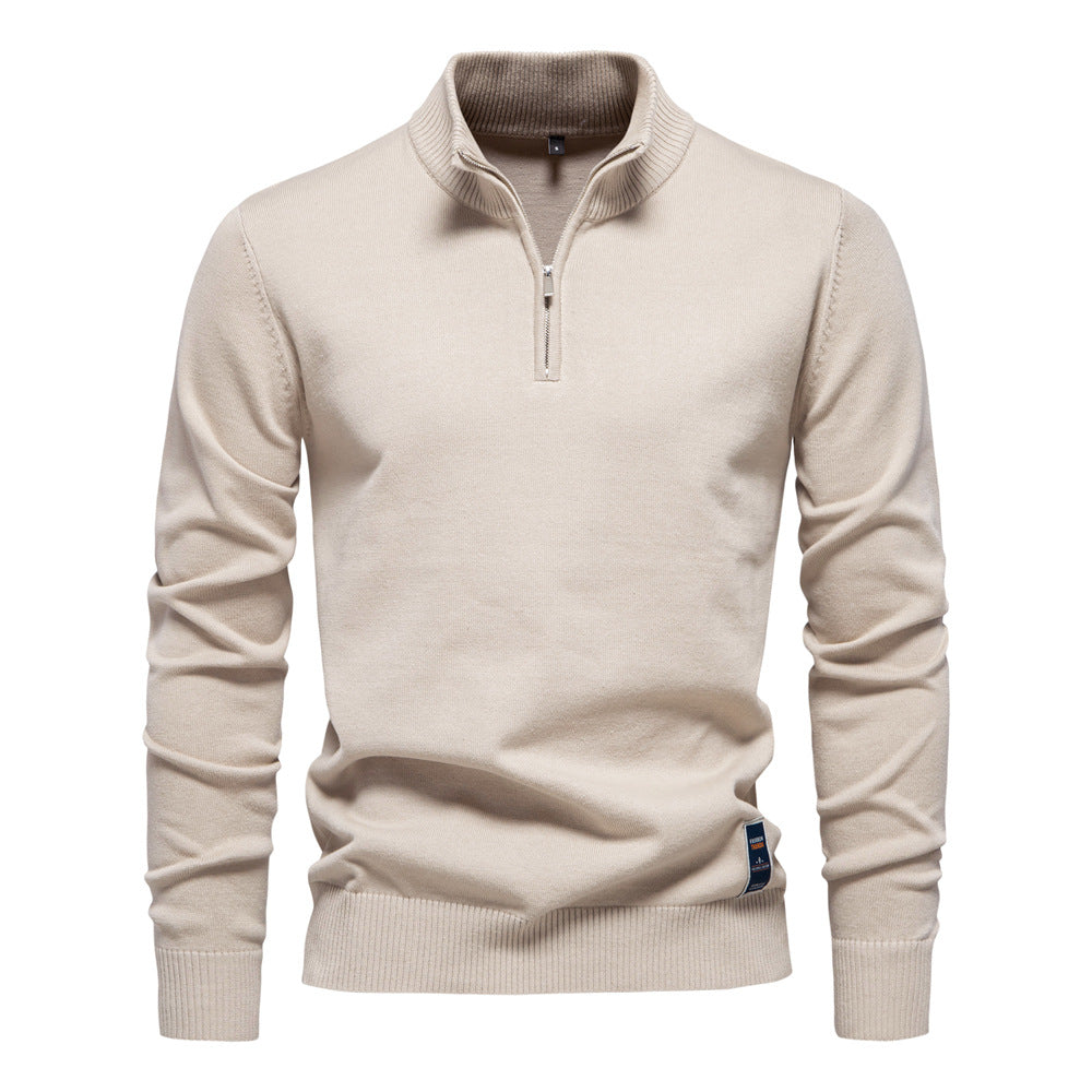 Herren Pullover mit halbem Reißverschluss und modernem Stehkragen WW