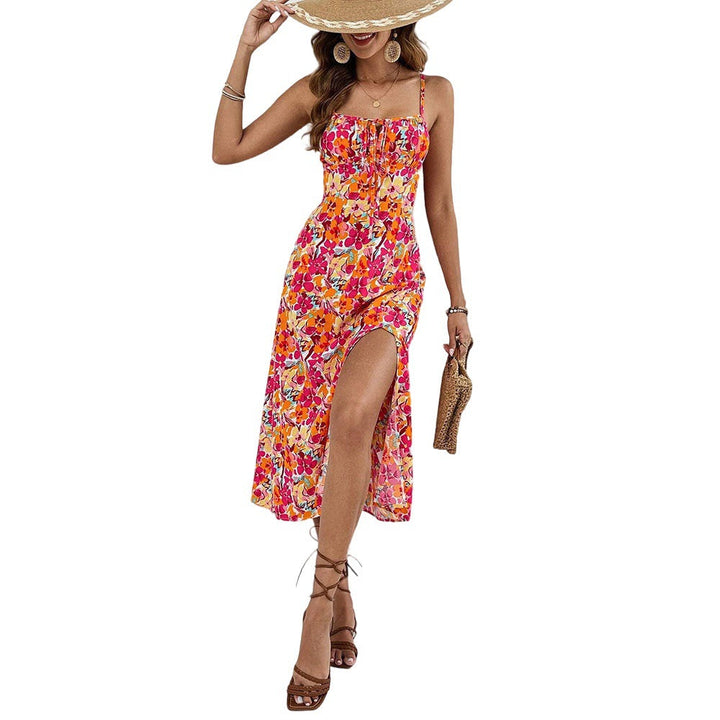 Damen Midikleid mit floralem Muster und hohem Seitenschlitz W&W Mode