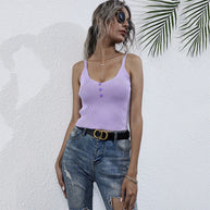 Damen lässiges Trägershirt mit durchgehender Knopfleiste und Rippenstruktur WW