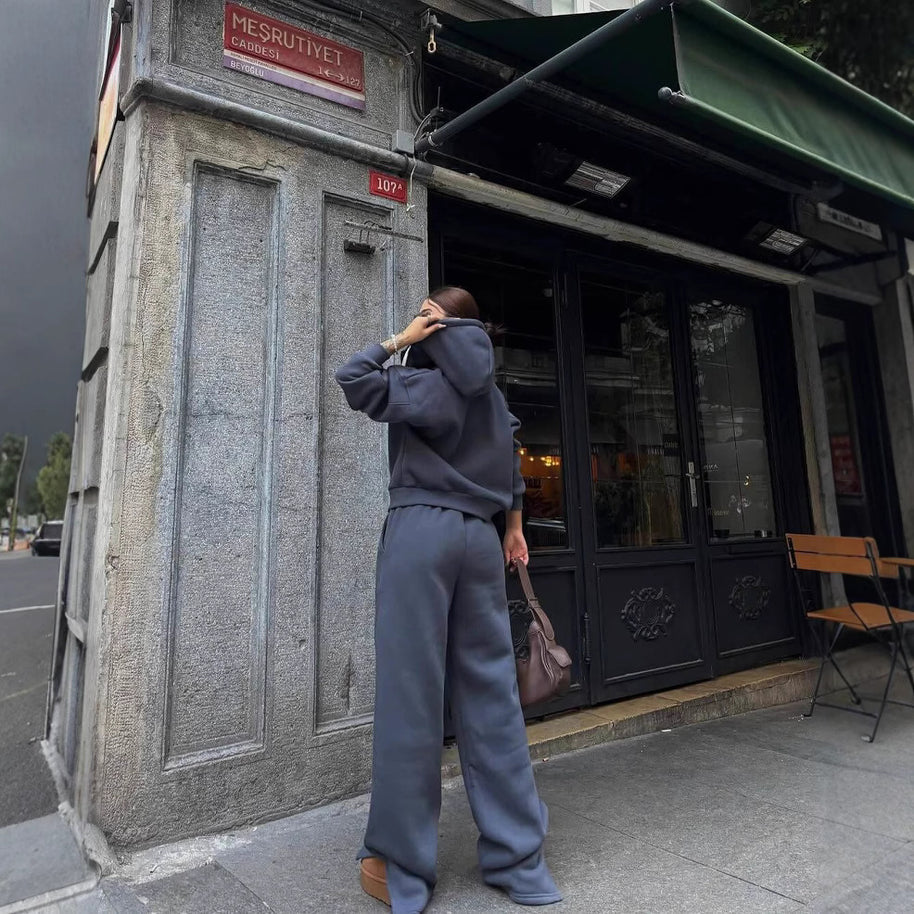 Damen sportlicher Fleece-Hoodie und lässige Jogginghose Set WW