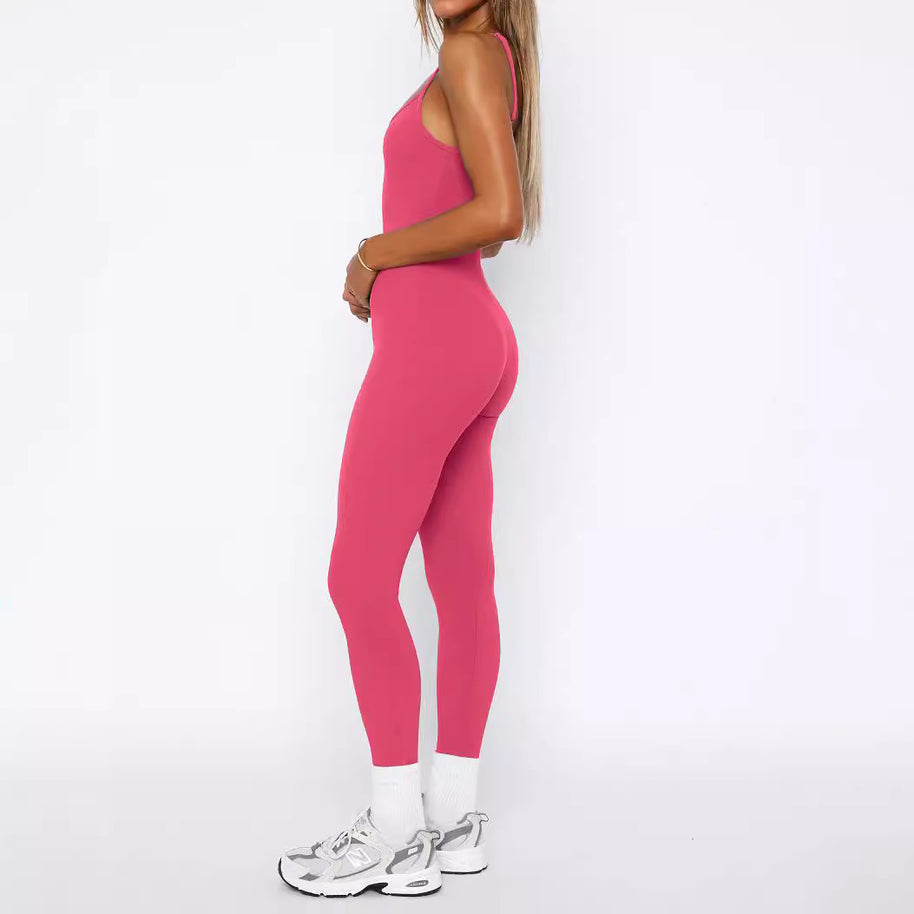 Damen Sportlicher Langoverall mit verstellbaren Trägern und figurbetonendem Schnitt WW