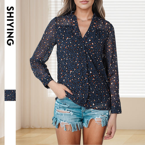 Damen Bluse mit modischem Leopardenmuster und exklusivem Rüschenkragen WW