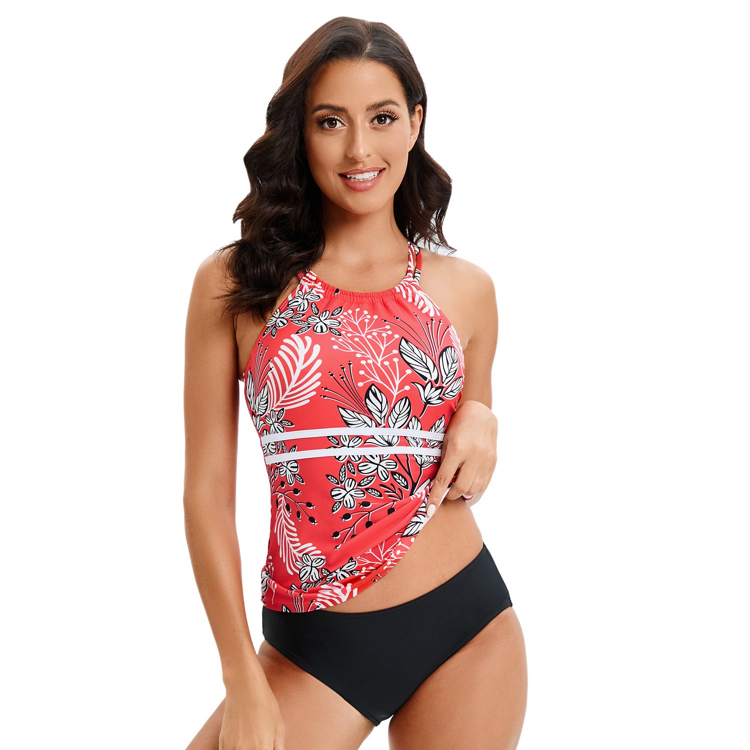 Damen Sport-Badeoberteil mit stylischem Racerback und kontrastreichem Streifen-Design WW