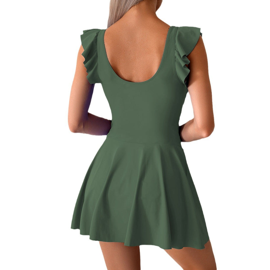 Damen Badeanzug mit eleganten Rüschen und asymmetrischem Rockteil WW