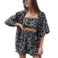 Damen Set aus luftigem Oberteil und Shorts mit animalischem Muster WW