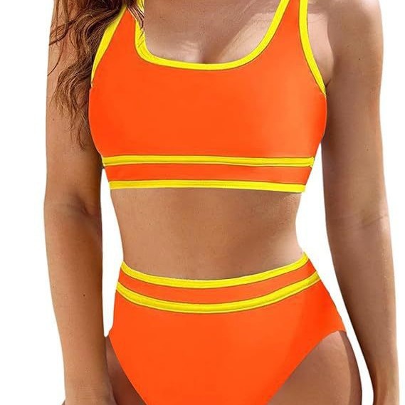Damen Sportliches Bikini-Set mit hoch geschnittenem Unterteil und sportlichem Oberteil WW