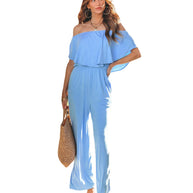 Damen Eleganter Off-Shoulder Jumpsuit mit weitem Bein und fließendem Oberteil WW